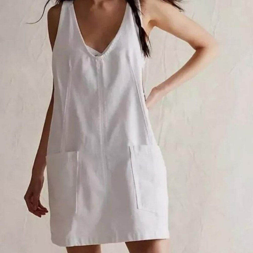 Free People White High Roller Denim Overall Dress Size Small